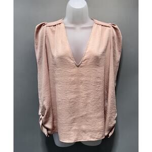 Express Oversized Boxy Puff 3/4 Sleeve V-Neck Pink Blouse Women’s Size Small